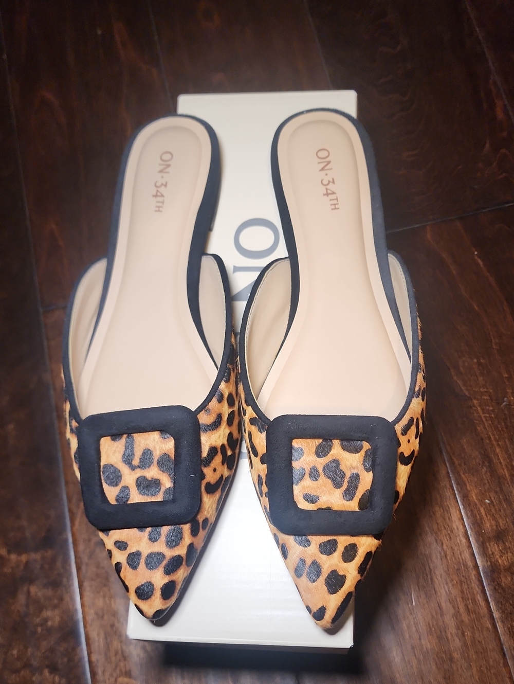 On 34th Mabel Buckle Mules in Leopard Print, Sz. 9